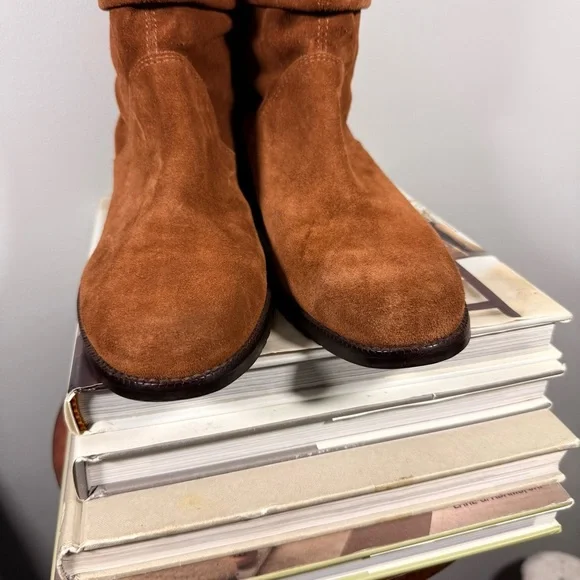 LL Bean Slouch Tan Cognac Nubuck Suede Size 10 Women’s Ankle Boots - Picture 3 of 10